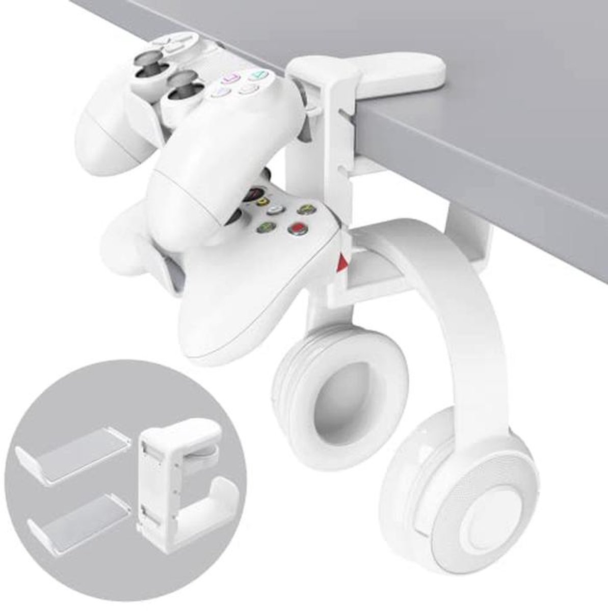 2-in-1 PC Gaming Hoofdtelefoon en Controller Houder met Verstelbare Arm en Kabel Clips