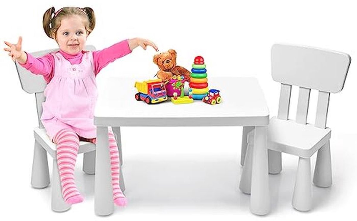 Multifunctionele Kindertafel met 2 Stoelen voor Kinderen van 1-7 Jaar - Activiteiten- en Studietafel in Wit
