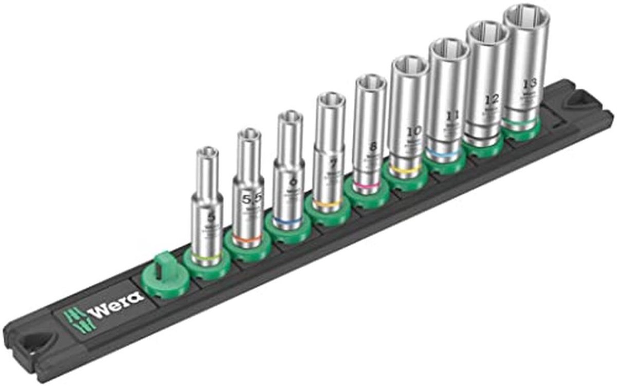 9-delige dopsleutel-inzetset met moermagneetstrip voor 1/4"-aandrijving