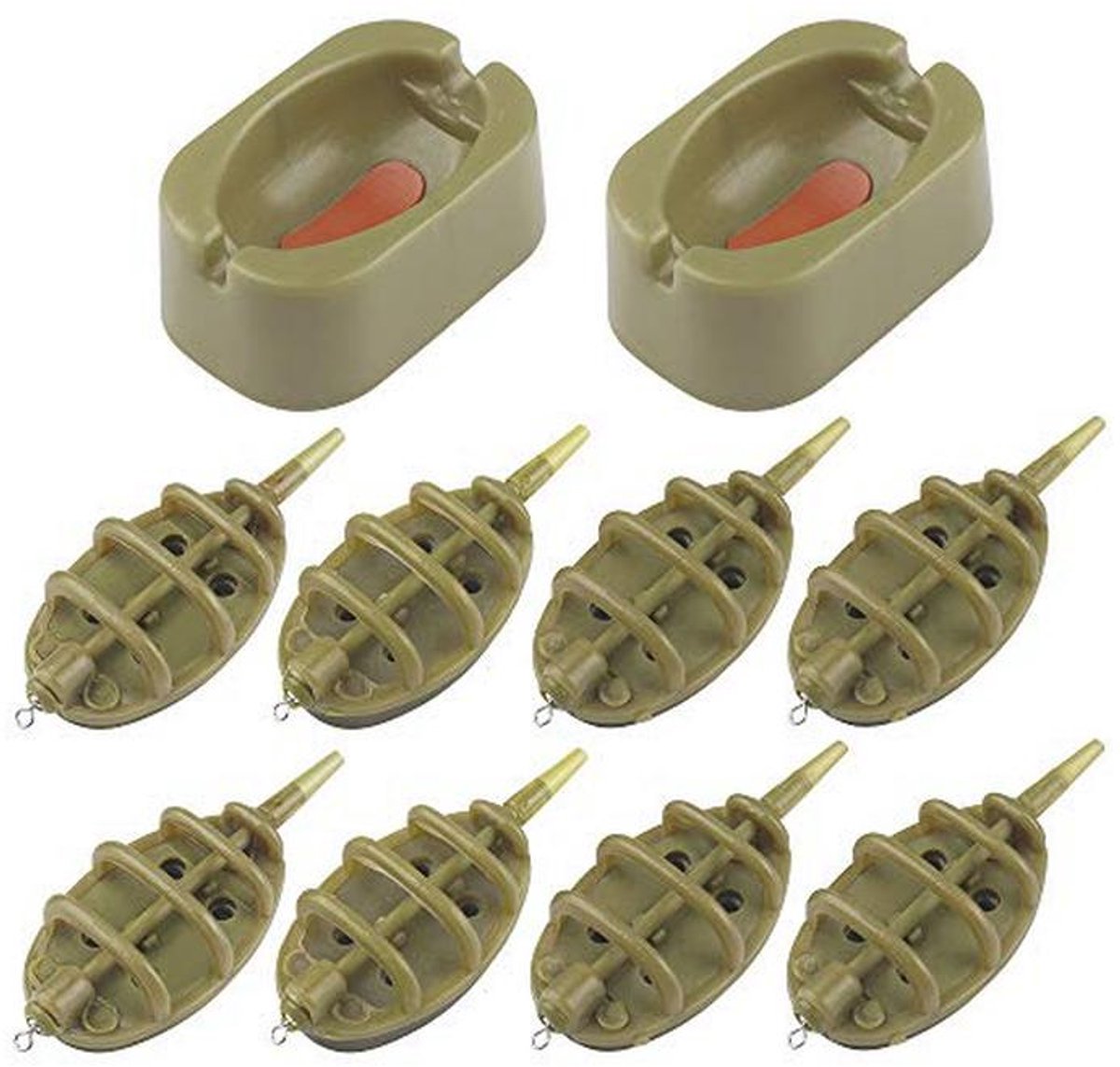 10 Stuks Inline Feeders voor Karpervissen, Snelle Release Methode Feeders en Mallen