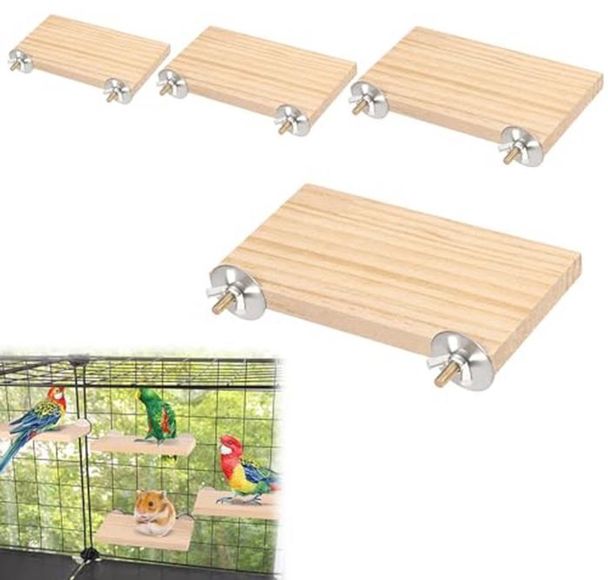 Zitplank voor vogels - Houten platformen voor huisdieren - 4 stuks