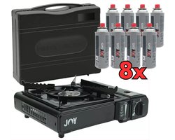 Joygas - Camping Kooktoestel - Kookstel - Butaan Gas - Inclusief 8 Gasflessen - Kookstel Gasflessen - 8x227 Gram - Noodpakket