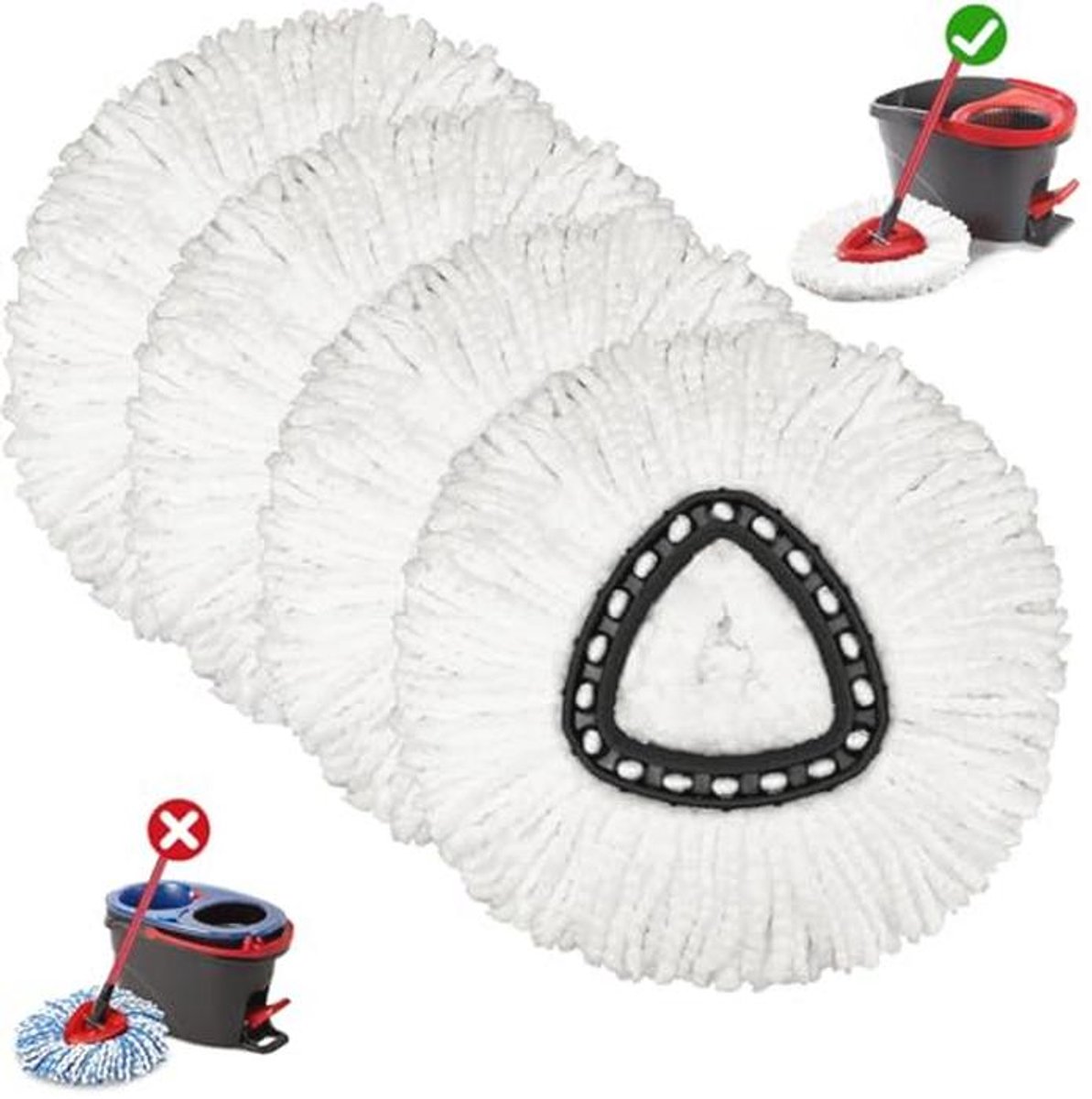 Vervangende Spin Mop Dweilkappen - 4 Stuks Microvezel Mop Hoofd voor Grondreiniging