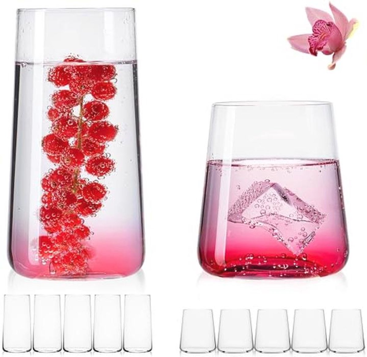 Set van 12 glazen - 450 ml & 550 ml - Elegante drinkglazen voor water, sap en cocktails