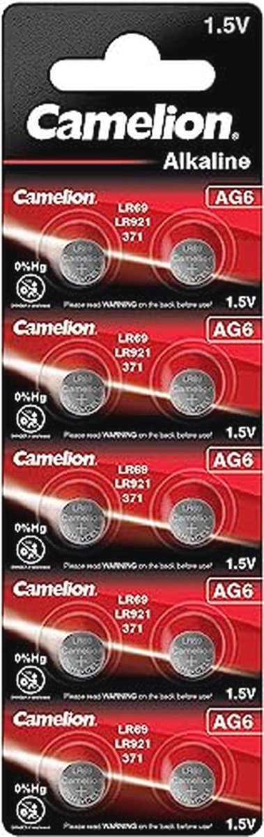 Alkaline Knoopcelbatterij AG6/LR69/LR921/371 - Set van 10 - 1,5 Volt