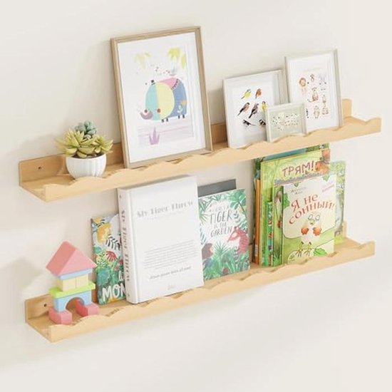 icnjdMopclean Geschulpte planken voor kinderkamer - wandboekenplanken voor slaapkamer kinderen, kinderdagverblijf, boekenplank voor muur, set van 4, zwevende boekenplanken massief hout, 16 inch