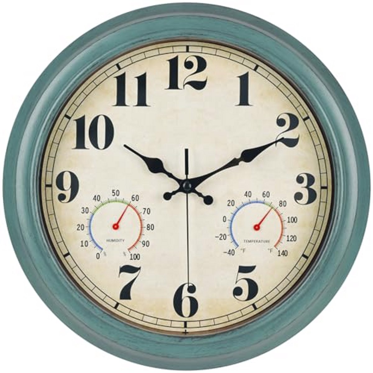Buitenklok met Thermometer en Hygrometer - 33 cm Waterdicht en Stil - Grote Cijfers voor Gemakkelijke Lezing - Ideaal voor Slaapkamer, Kantoor, Woonkamer, Terras, Tuin, Zwembad