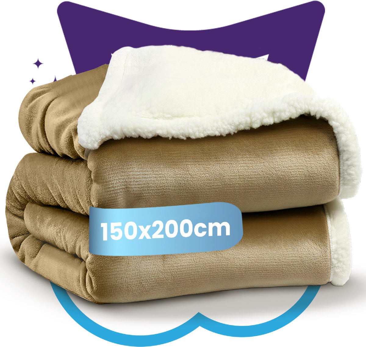 Nice Dreams Omkeerbare Sherpa Fleece Plaid – Velvet & Sherpa Deken – Extra Zacht, Warm & Luxe – Cadeauverpakking – 150x200 cm – Taupe