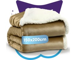 Nice Dreams Omkeerbare Sherpa Fleece Plaid – Velvet & Sherpa Deken – Extra Zacht, Warm & Luxe – Cadeauverpakking – 150x200 cm – Taupe
