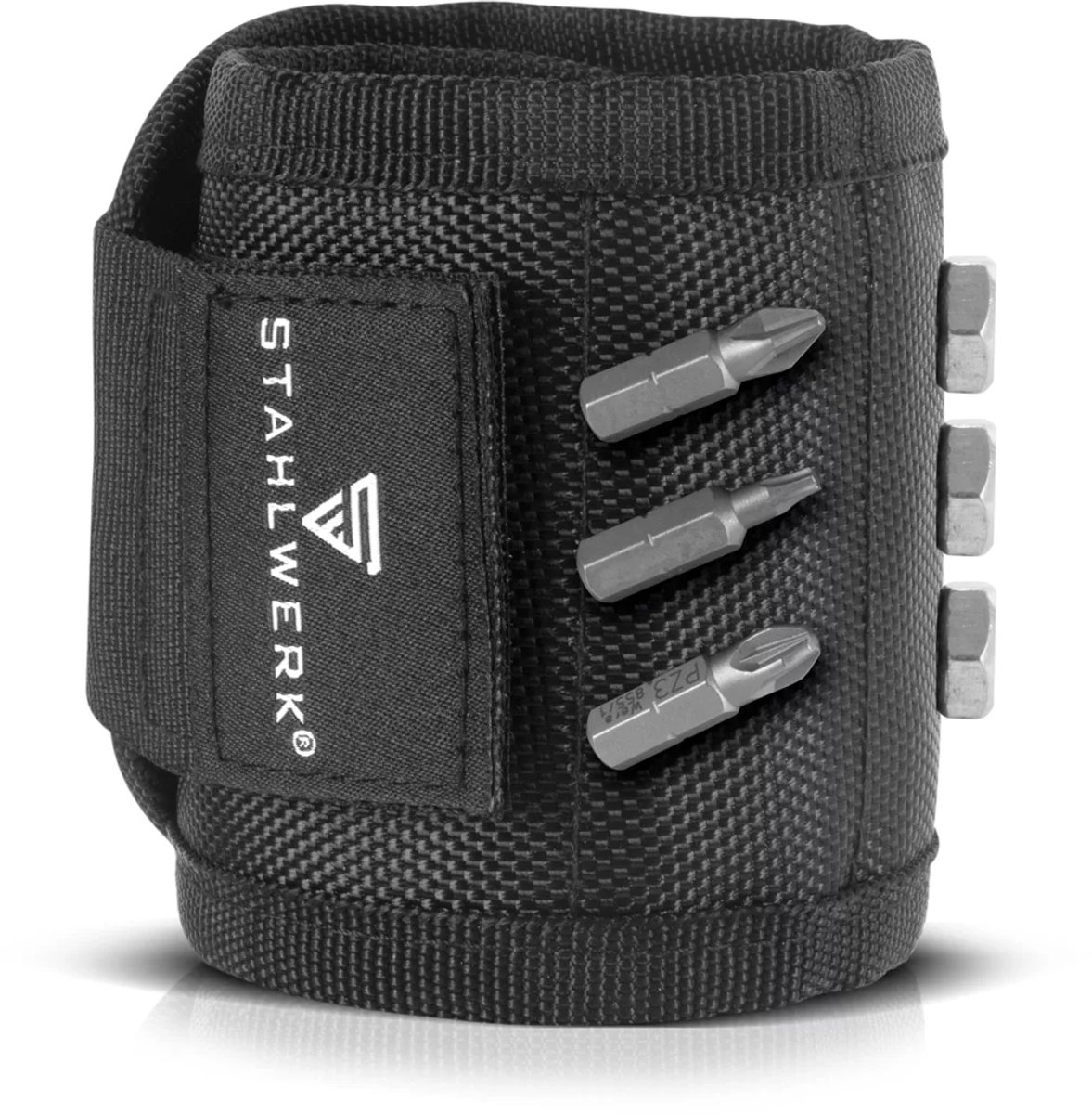STAHLWERK Magnetische polsband voor doe-het-zelvers en vakmensen | Magnetische polsband met klittenbandsluiting voor bevestiging aan de pols of riem voor schroeven, spijkers, bits en kleine