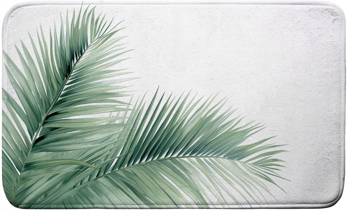 Antislip Badkamermat 45x75cm - Absorberend & Zacht - Wit met Palmblad Print