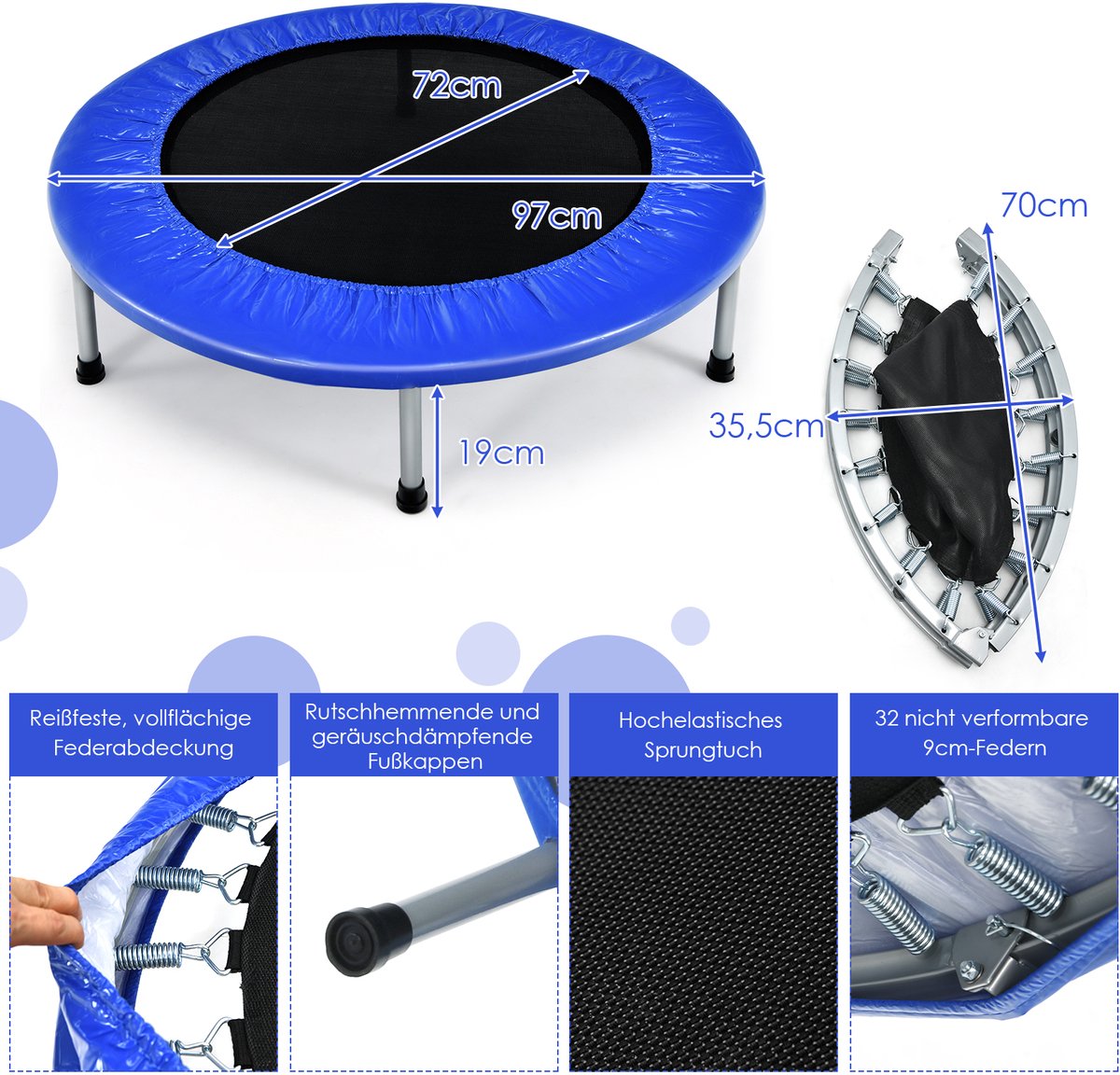 COSTWAY φ Mini-trampoline, 97 cm, opvouwbare trampoline, kindertrampoline tot 150 kg belastbaar, tuintrampoline, indoor- en outdoortrampoline voor kinderen en volwassenen — afbeelding 5