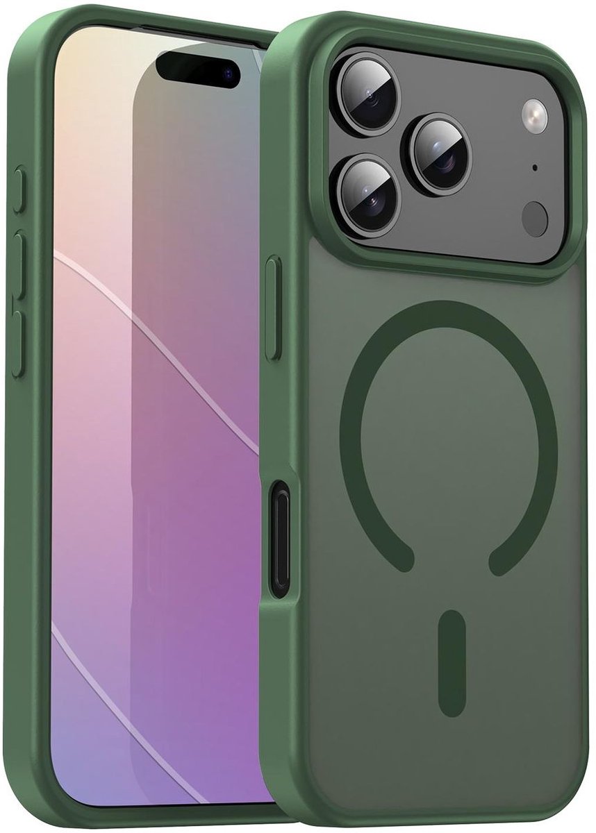 Mobigear Hoesje geschikt voor Apple iPhone 17 Pro MagSafe Telefoonhoesje Hardcase | Mobigear Shockproof Backcover | Geschikt voor MagSafe | Geschikt voor Draadloos Opladen met Magnetische Ring | Geschikt voor MagSafe Case - Olive Green | Groen