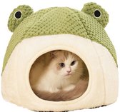 Hondendeken - Kattenmand - Kattenhuis - Kattenkussen - Klein Half Afgesloten Tentbed - Schattig Rond Half-schuurtje Kikker Vorm - Wasbaar Kattenhol - Afneembare Wasbare Hoes - Antislipbodem - Maat M - Perfect kerst - Feestdecoratie