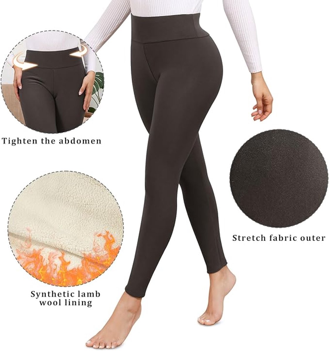 Thermische leggings voor dames, gevoerd, dikke thermische legging, wollige hoge taille, ondoorzichtig, sportlegging voor de winter, warme fleece legging , donkergrijs , maat XXL