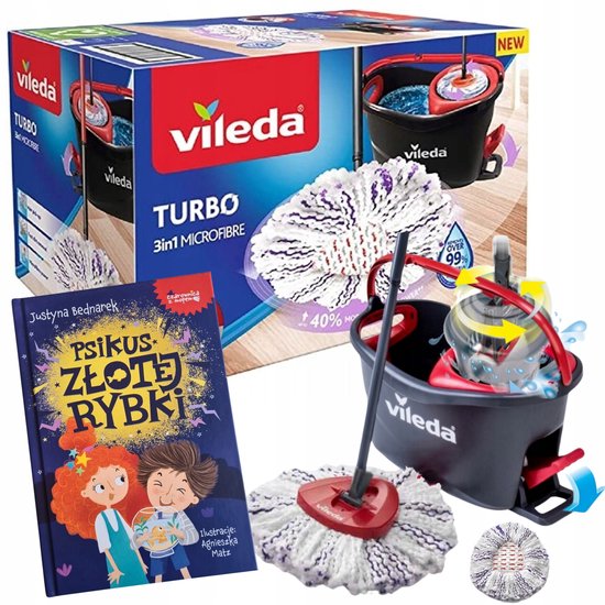 Ensemble lave-vaisselle rotatif 3 en 1 Vileda Turbo avec microfibre et centrifugeuse
