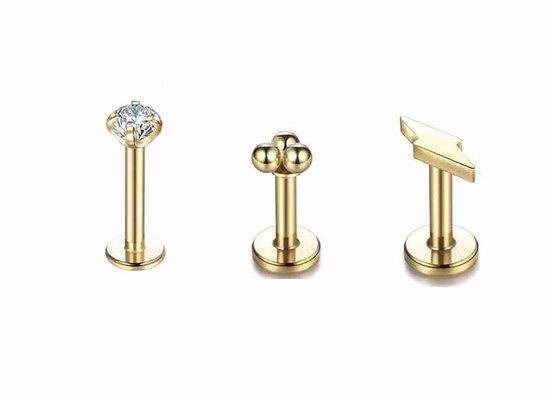 WeLoveSilver - kit de piercing - acier chirurgical - couleur or - cristal