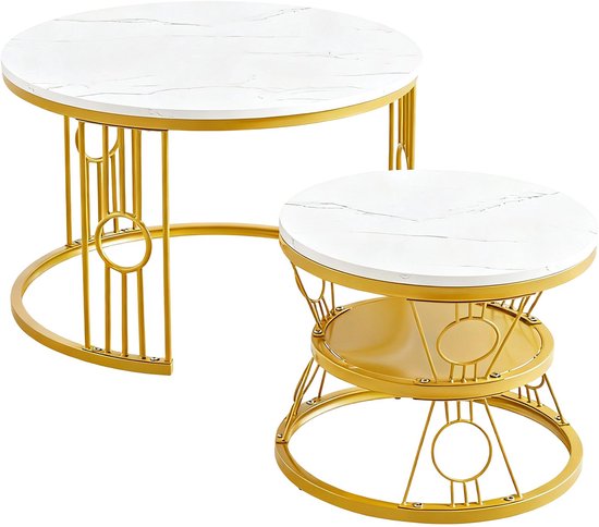 Salontafel marmerlook wit met goud REVA Salontafel marmerlook wit met goud REVA