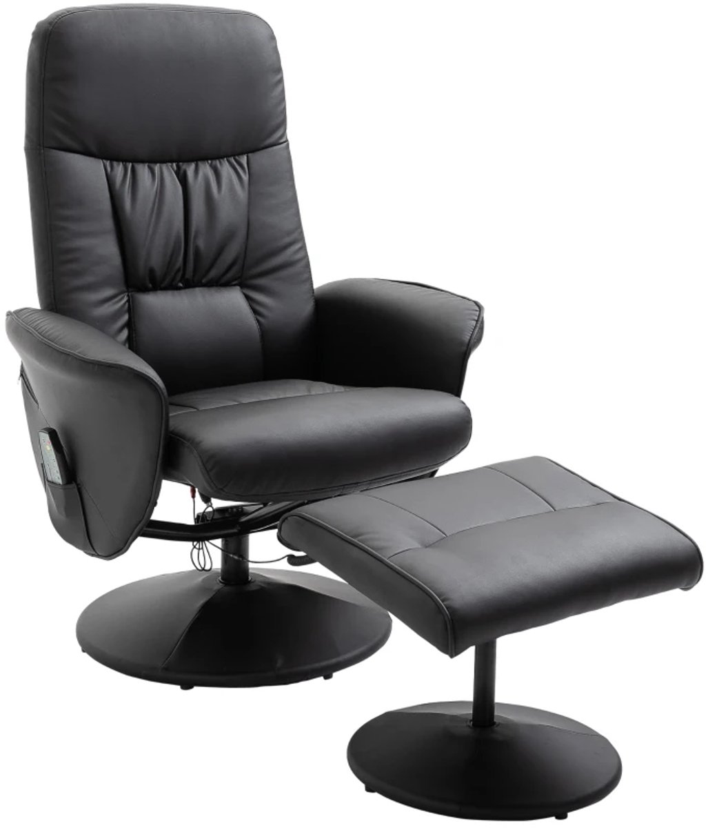 ZYLARO Elektrische Massagestoel - Power Massagefauteuil met Voetenbankje - 145 Graden Kantelbaar - 10 Massagepunten - Draaibaar - tot 160 kg - met Afstandsbediening - Relaxfauteuil - TV stoel - Zwart