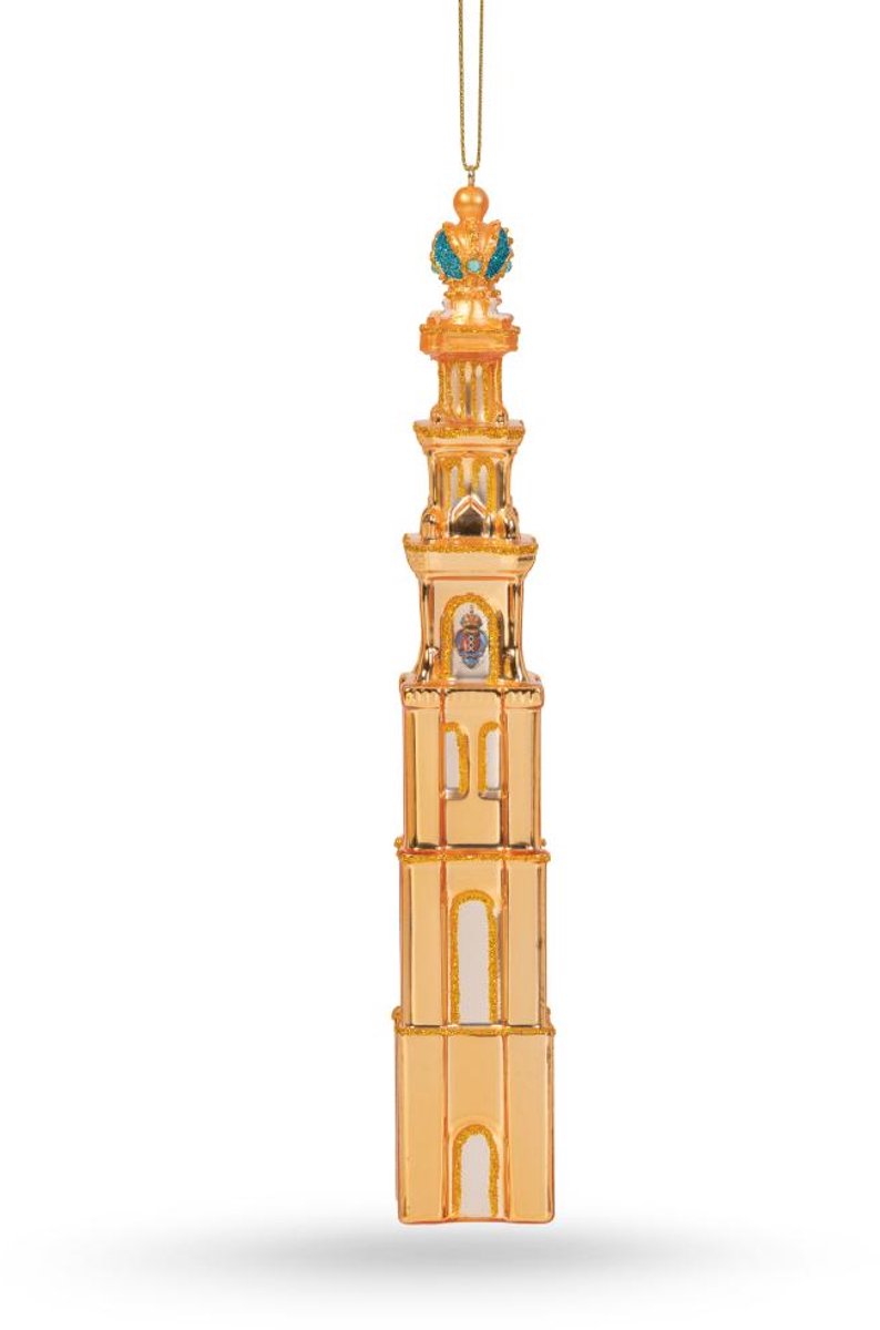 Kerstbal Westertoren Goud – Glazen ornament van De Ballen Uit Amsterdam