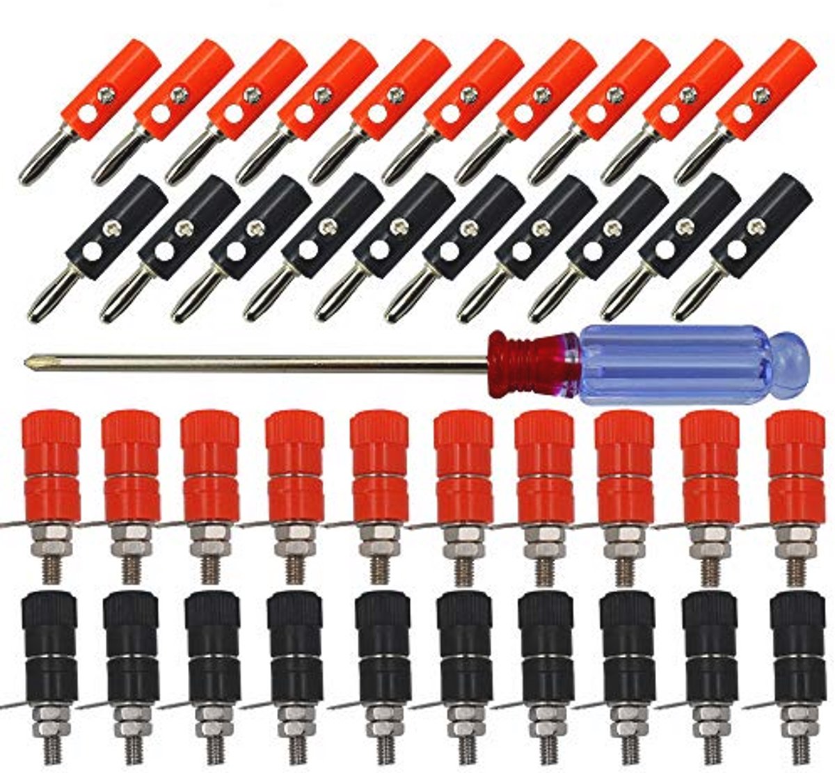 40 stuks banaanstekkers en banaanstekkeradapter set - 4 mm banaanstekkerterminal in zwart en rood