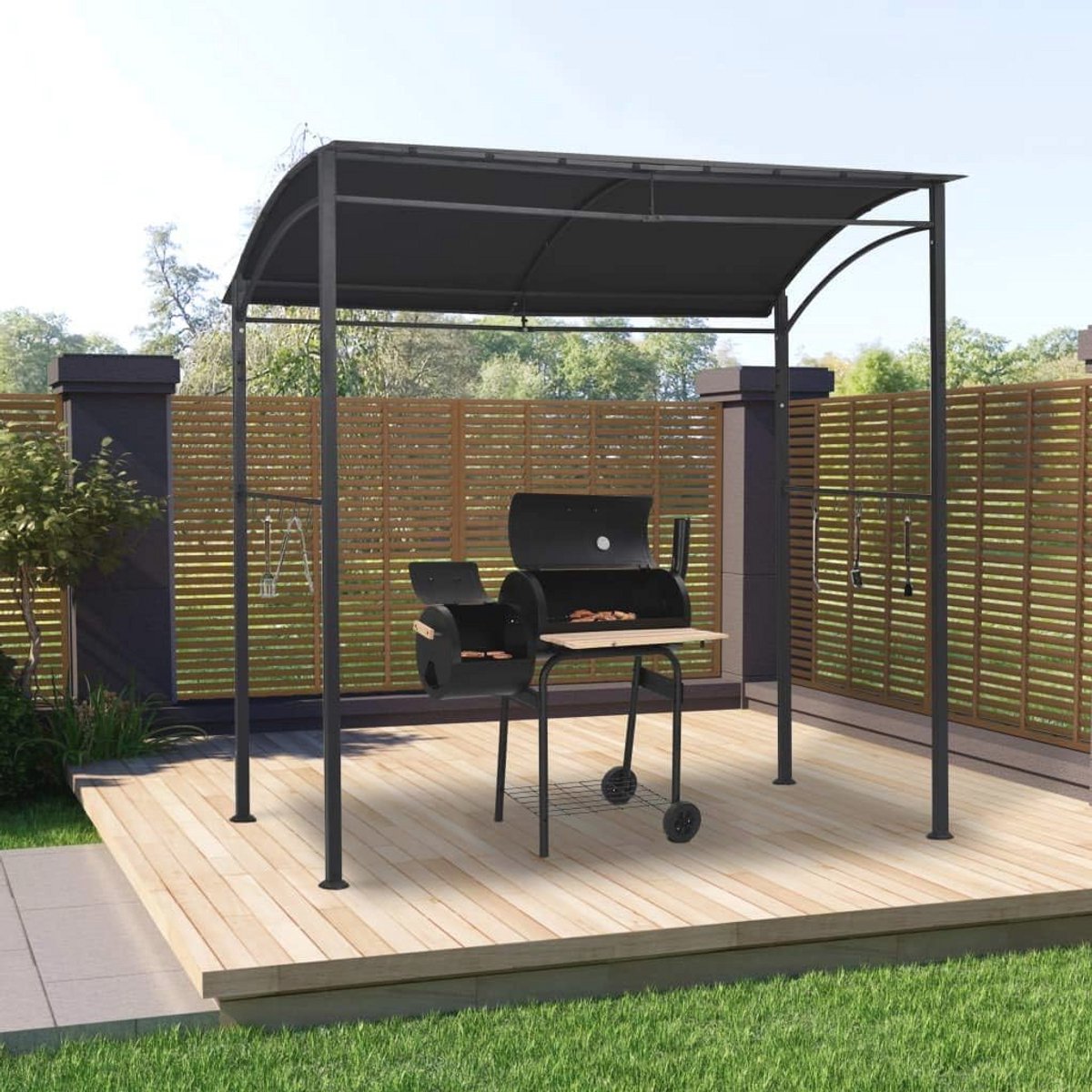 Weerbestendig BBQ Paviljoen met 10 Haken - 215 x 150 x 220 cm