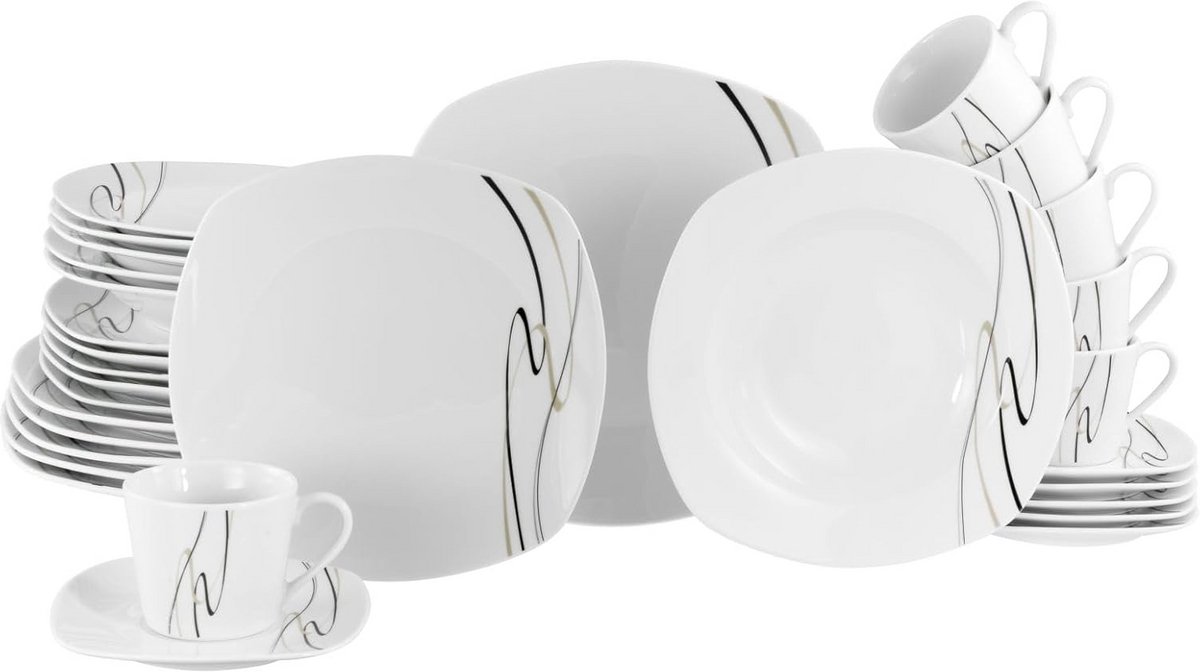 Compleet 30-delig Servies Set van Porselein - Meerkleurig Diner- en Koffieservies