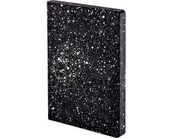 nuuna Notitieboek A5+, grafische L, Milky Way, gestippeld dagboek, 3,5 mm puntraster, 256 genummerde pagina's, 120 g premium papier, zwart leer, duurzaam geproduceerd in Duitsland