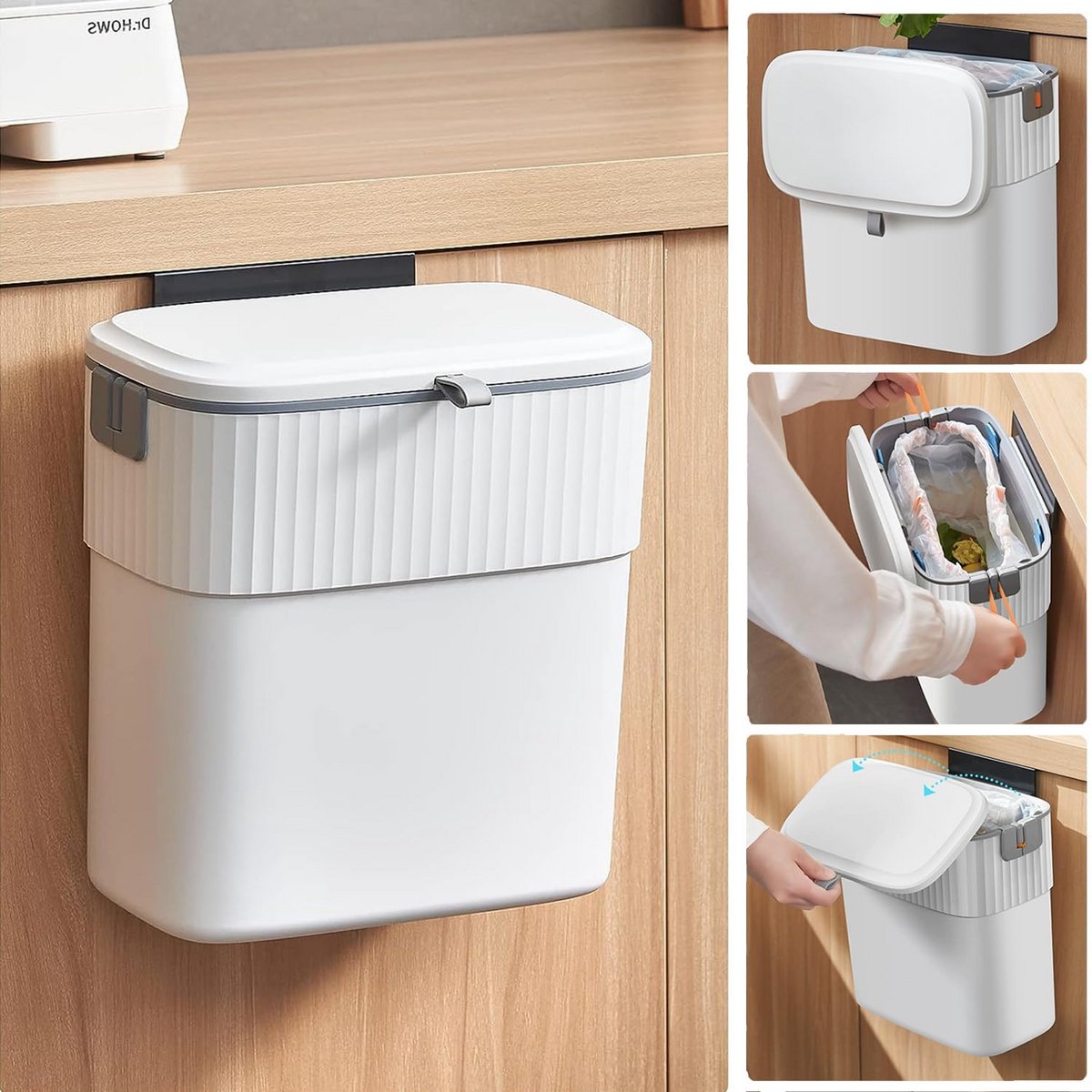 SENENQU Garbage Bin Hanging with Lid 7L Small Waste Bin Hanging Bin Hanging Bin Kitchen Trash Can Caravan Hanging Garbage Bin Wall Mounted for Motorhome
