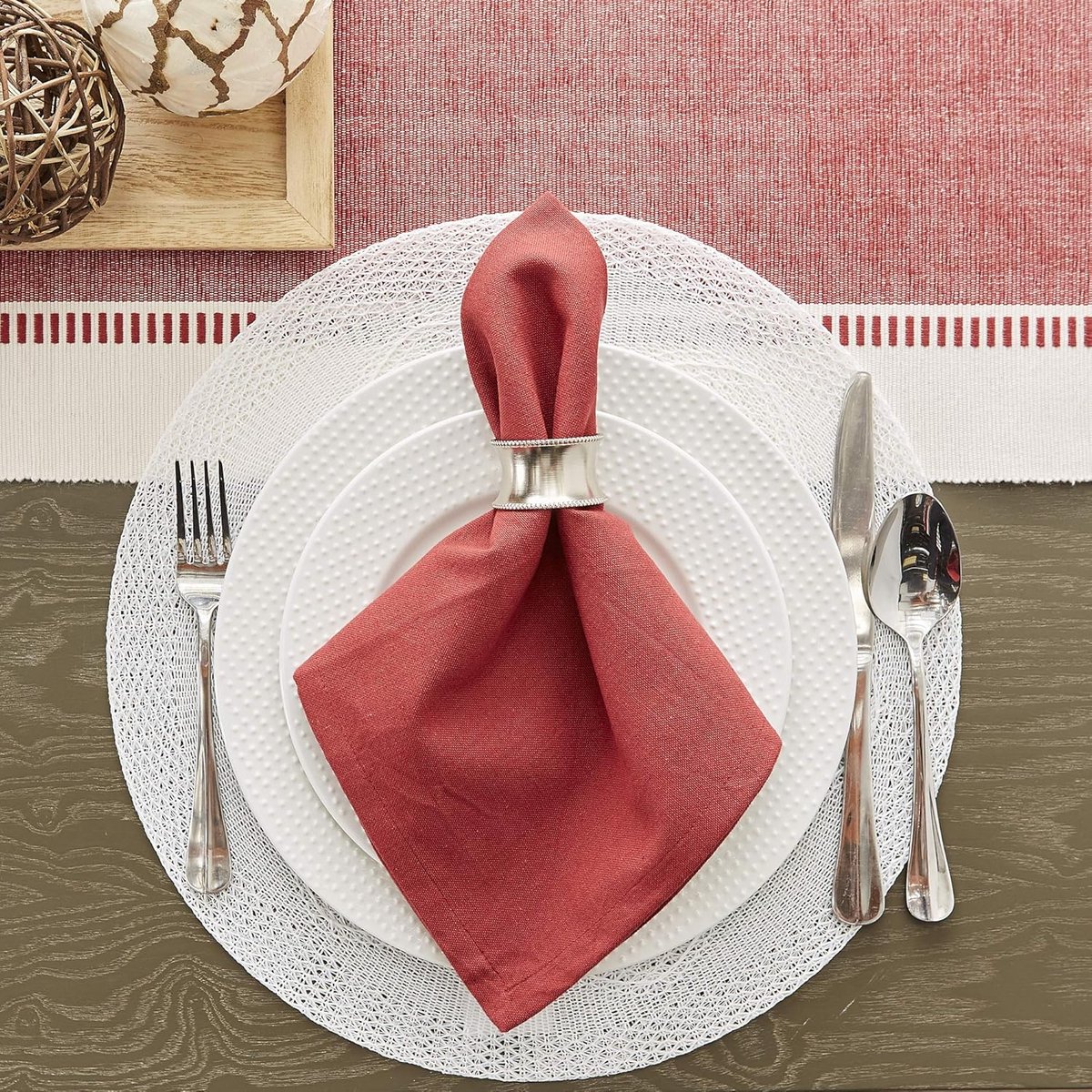 Geweven Tafelloper van Katoen in Barn Red - 13x72 inch