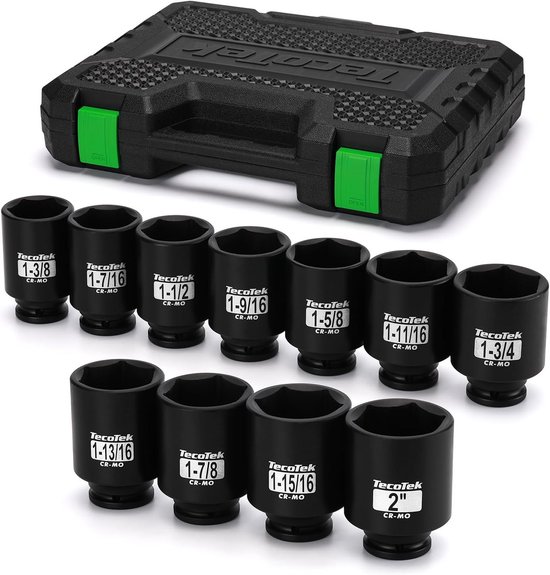 1/2" Aandrijving Diepe 6-Punts Slagmoer Doppenset (SAE/Inch), 11-Delig