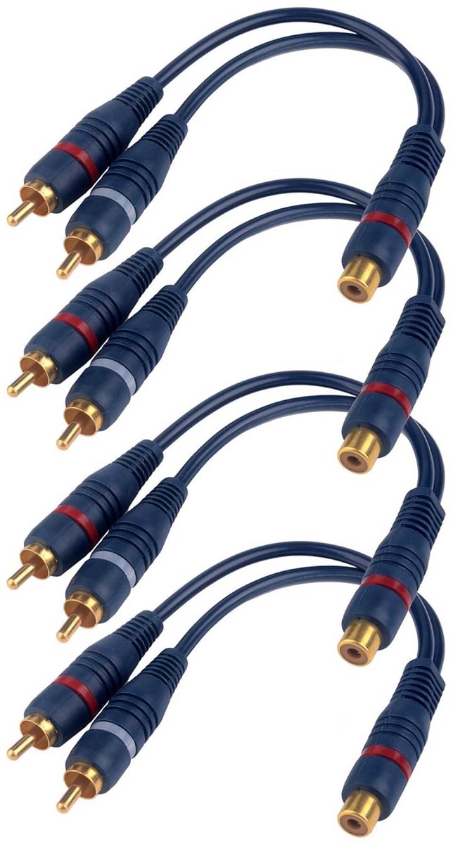 RCA Splitter Kabel - 1x Vrouwelijk naar 2x Mannelijk Y-Kabel voor Audio - 15cm (4 stuks)