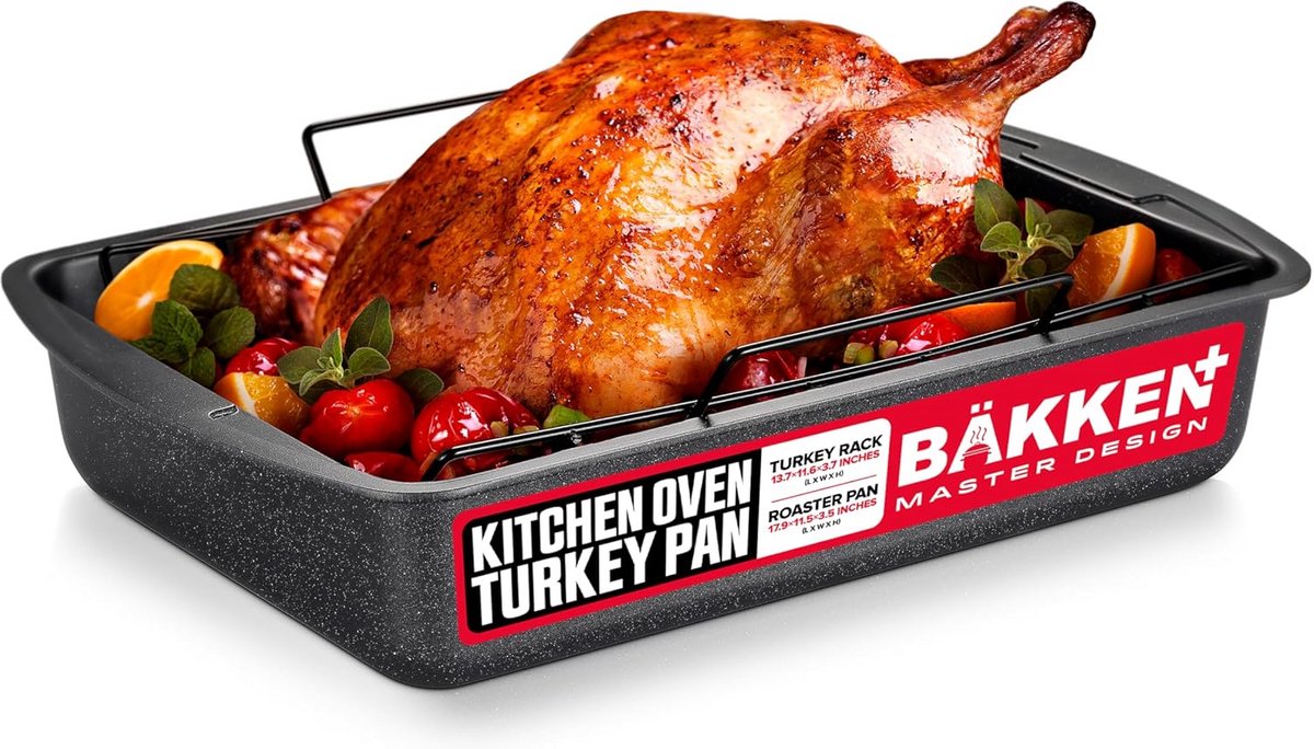 Grote Kalkoen Braadpan 33x17 cm met Rooster - Koolstofstaal Antiaanbaklaag