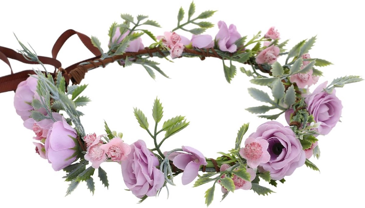 Paarse Bloemenkroon voor Meisjes, Ronde Haarband met Rozen