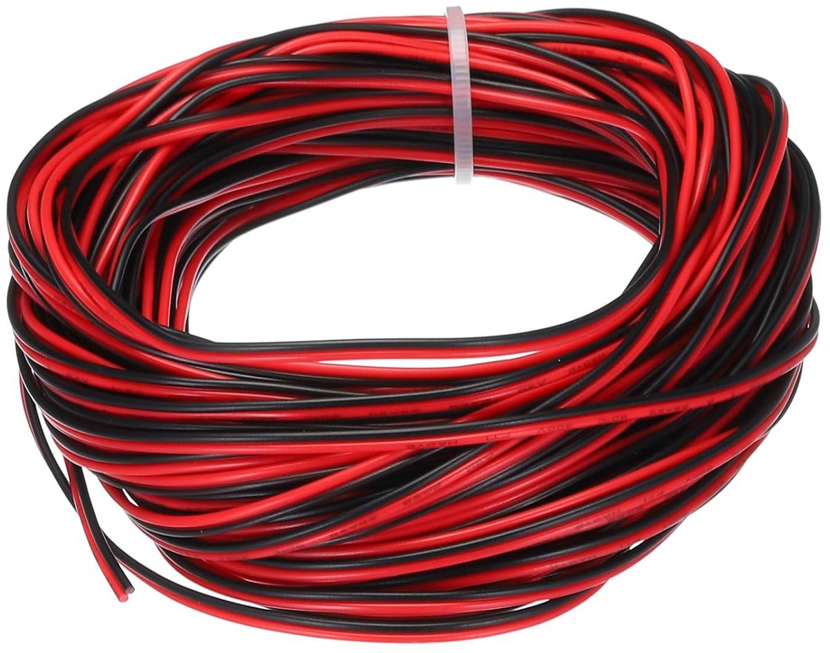 2-aderige PVC kabel 15 meter rood zwart 28 AWG verlengsnoer voor LED en elektronica