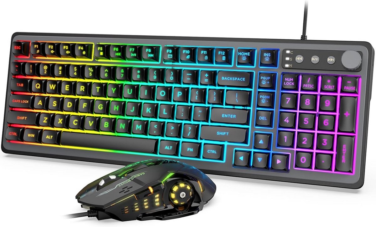Gaming Toetsenbord en Muis Set met RGB Regenboogverlichting