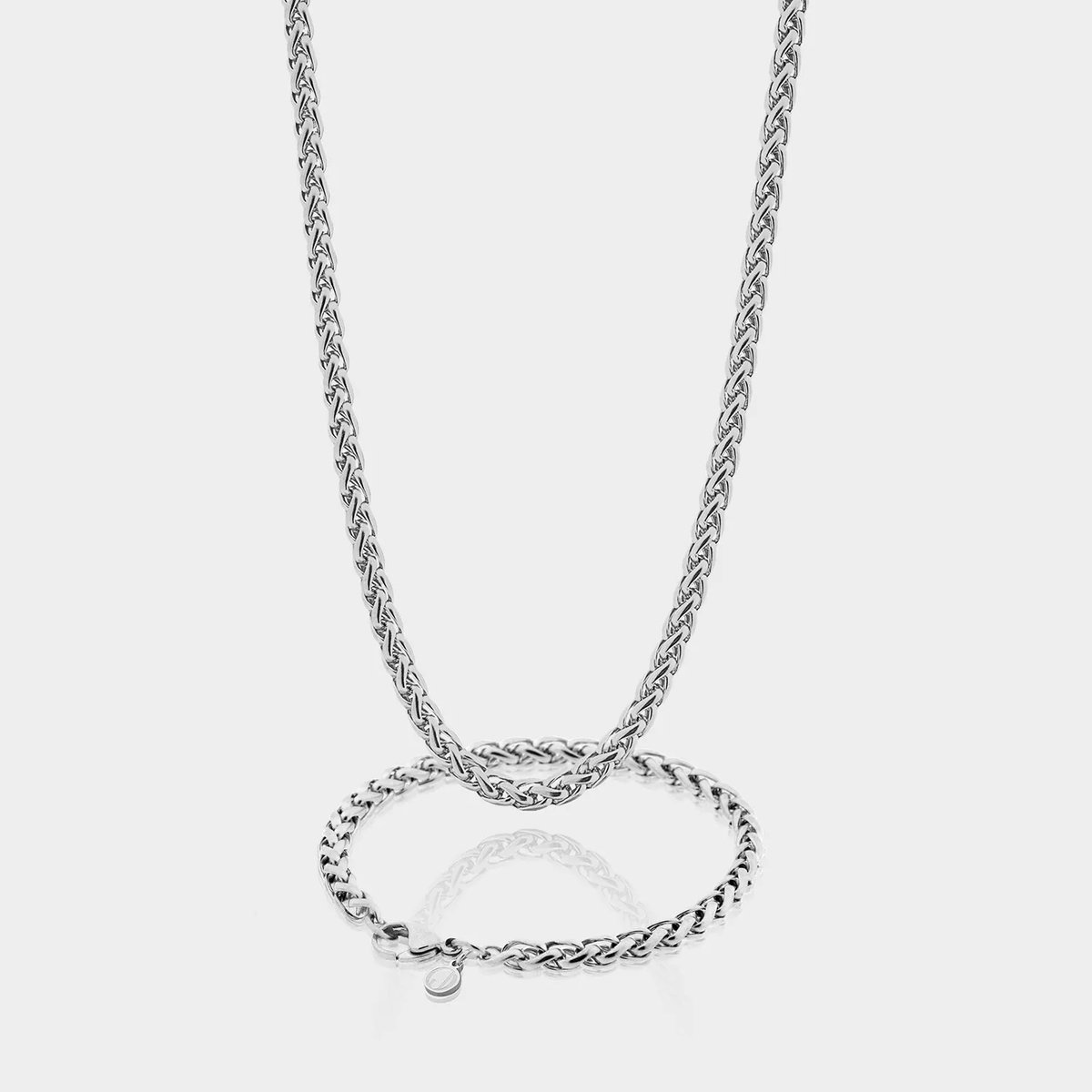 Wheat Ketting 5 mm x Wheat Armband 5 mm - Zilveren Schakelketting en Schakelarmband Heren - 60/21 cm lang - Olympus Jewelry