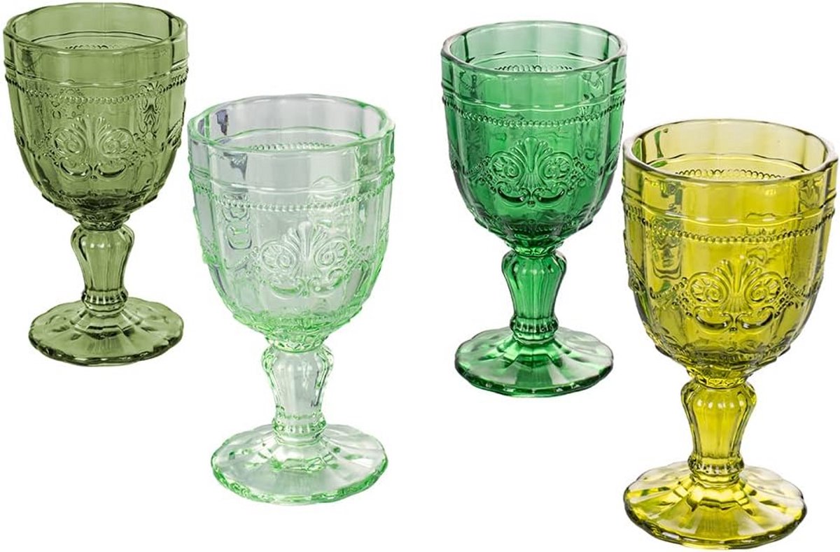 Set van 4 Waterglazen 266ml Groen Getextureerd Glas voor Wijn of Water