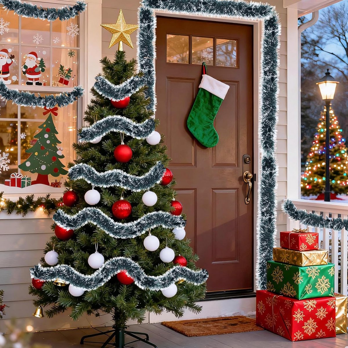 Set van 6 Donkergroene Lametta Slingers voor Kerstboom en Feestdecoratie (12 Meter Totaal) – foto 6