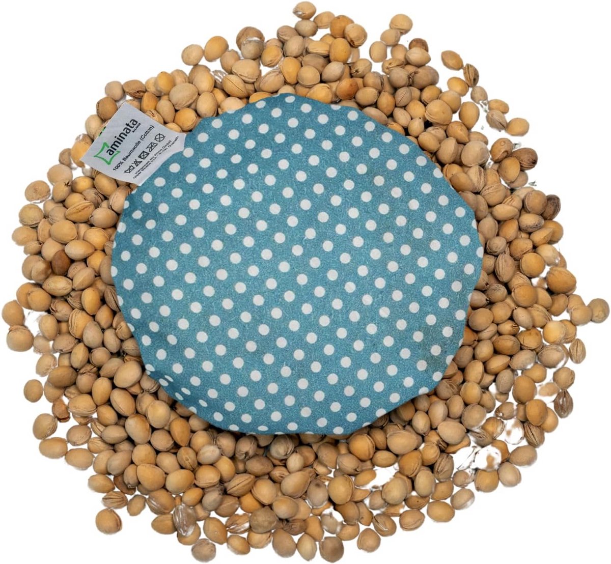 Warmtekussen voor baby's en peuters - Kersenpitkussen met stippen in turquoise, voor buikpijn en winderigheid - 15 cm rond - Cadeau voor geboorte of doop