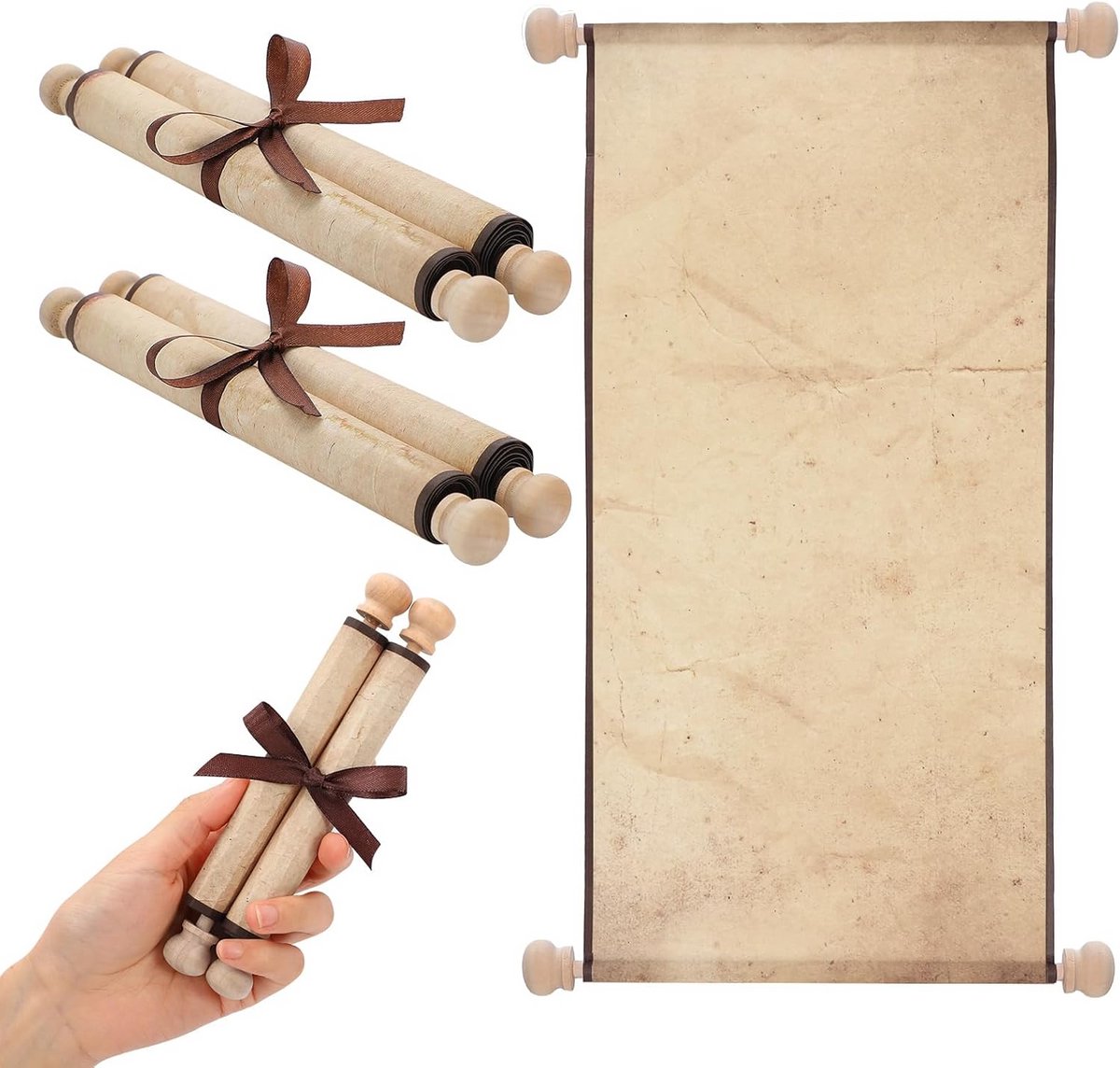 2 Rollen Onbeschreven Perkamentpapier op Houten Lat voor Kalligrafie en Decoratie