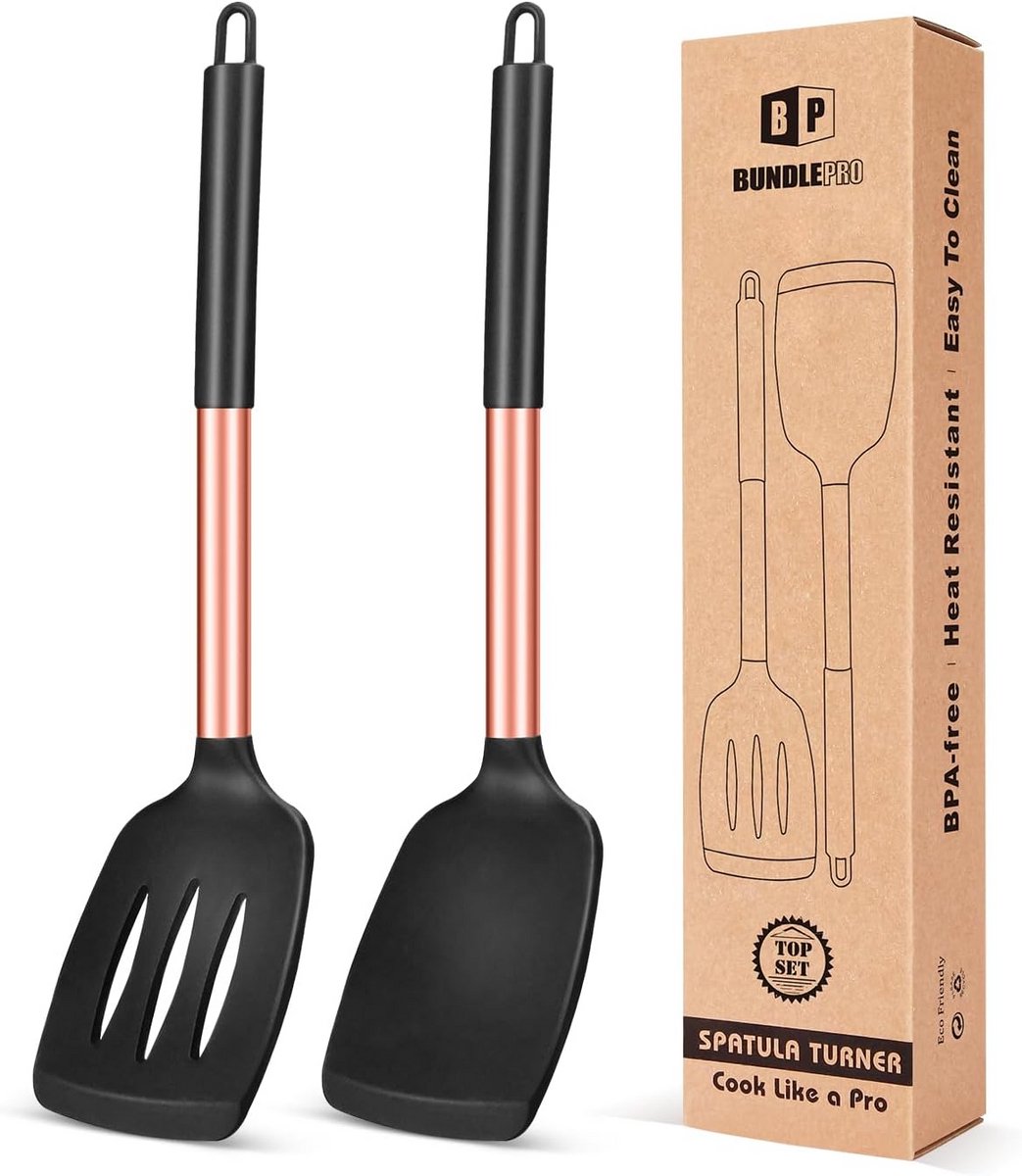 Set van 2 Hittebestendige Siliconen Spatels - Non-Stick Draaier voor Vis en Pannenkoeken