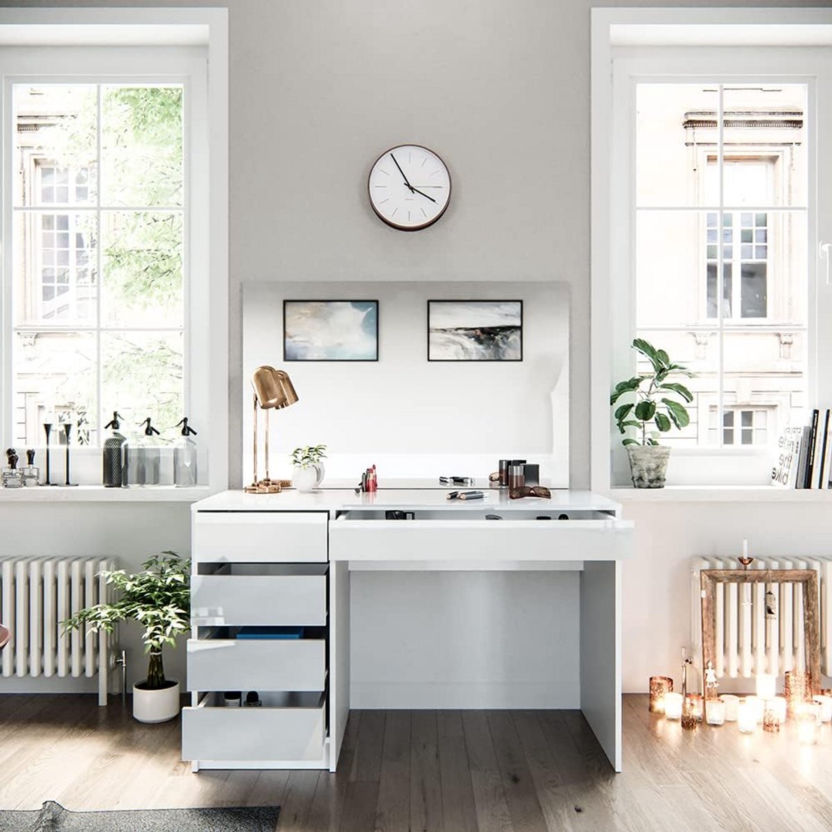 Moderne kaptafel met spiegel en 5 lades voor make-up & sieraden