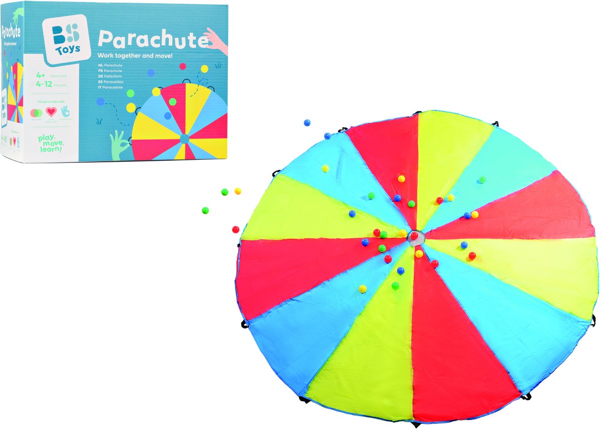 BS Toys Parachute Spel met Gat - Buitenspeelgoed - Vangspel - Doekspel 3 tot 12 Spelers - Spelletjes voor kinderen - Buiten speelgoed - Buitenspel - Buiten Spellen - Tuin Speelgoed - Strandspeelgoed - 3 Meter doek — afbeelding 9