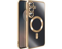 Avizar Hoes Geschikt voor Samsung Galaxy S25 FE MagSafe Zacht Schokbestendig met Chromen Rand, Goud