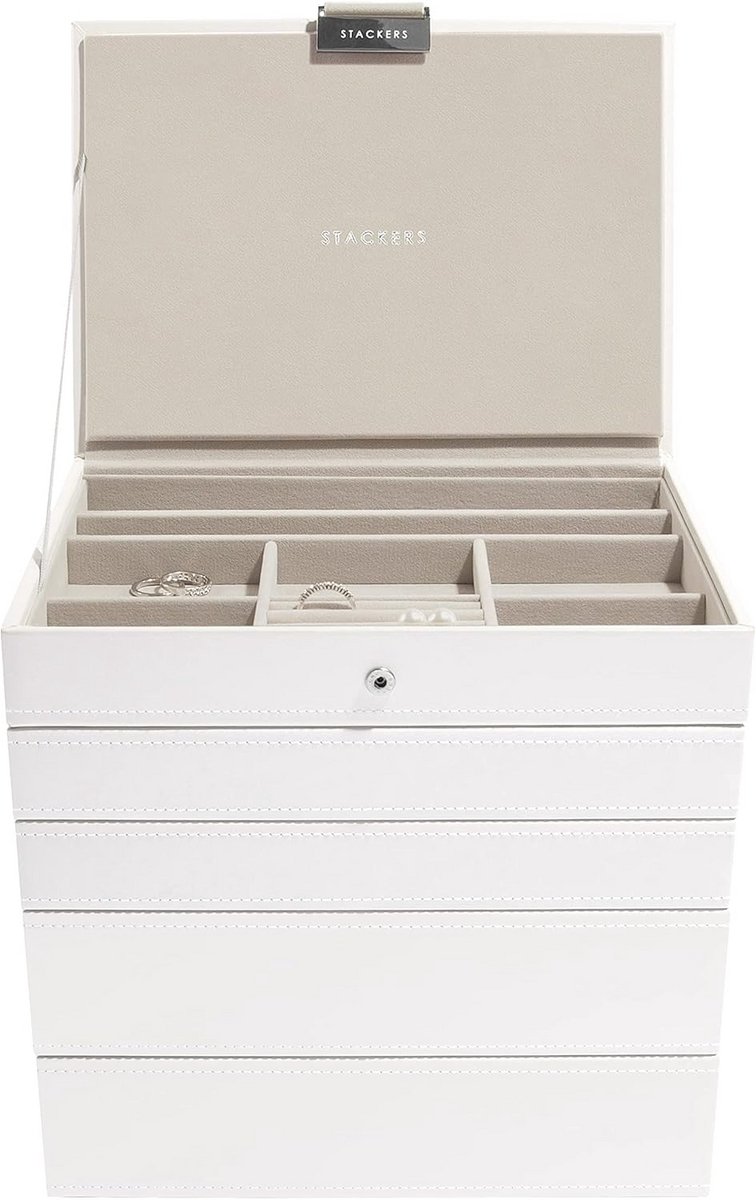 Luxe Sieradendoos Systeem Wit - 5 Delige Stapelbare Set - Sieradenopslag
