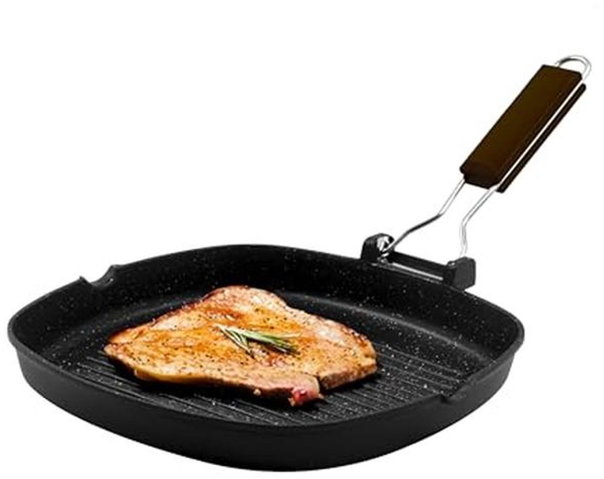 Grillpan 28 x 28 cm van Gegoten Aluminium voor Inductiekookplaten met Inklapbare Handgreep