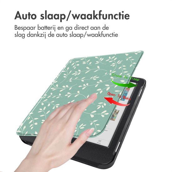 imoshion E-reader Hoesje - Geschikt voor Kobo Clara BW, Kobo Clara Colour - Design Sleepcover Bookcase - Smoke Green Flowers van iMoshion — afbeelding 3