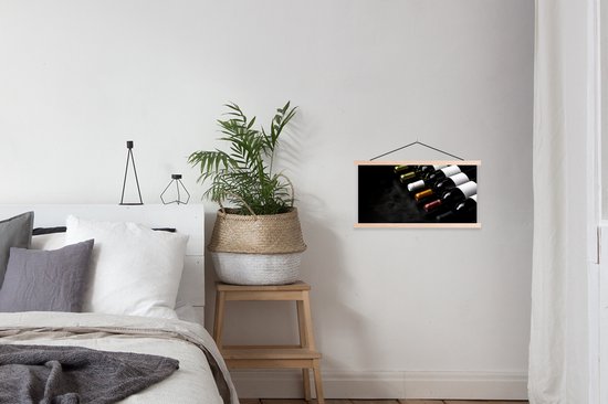 Posterhanger incl. Poster 60x30 cm - Schoolplaat - Wijn - Flessen - Variatie - Smaken - Textielposter - Blanke latten