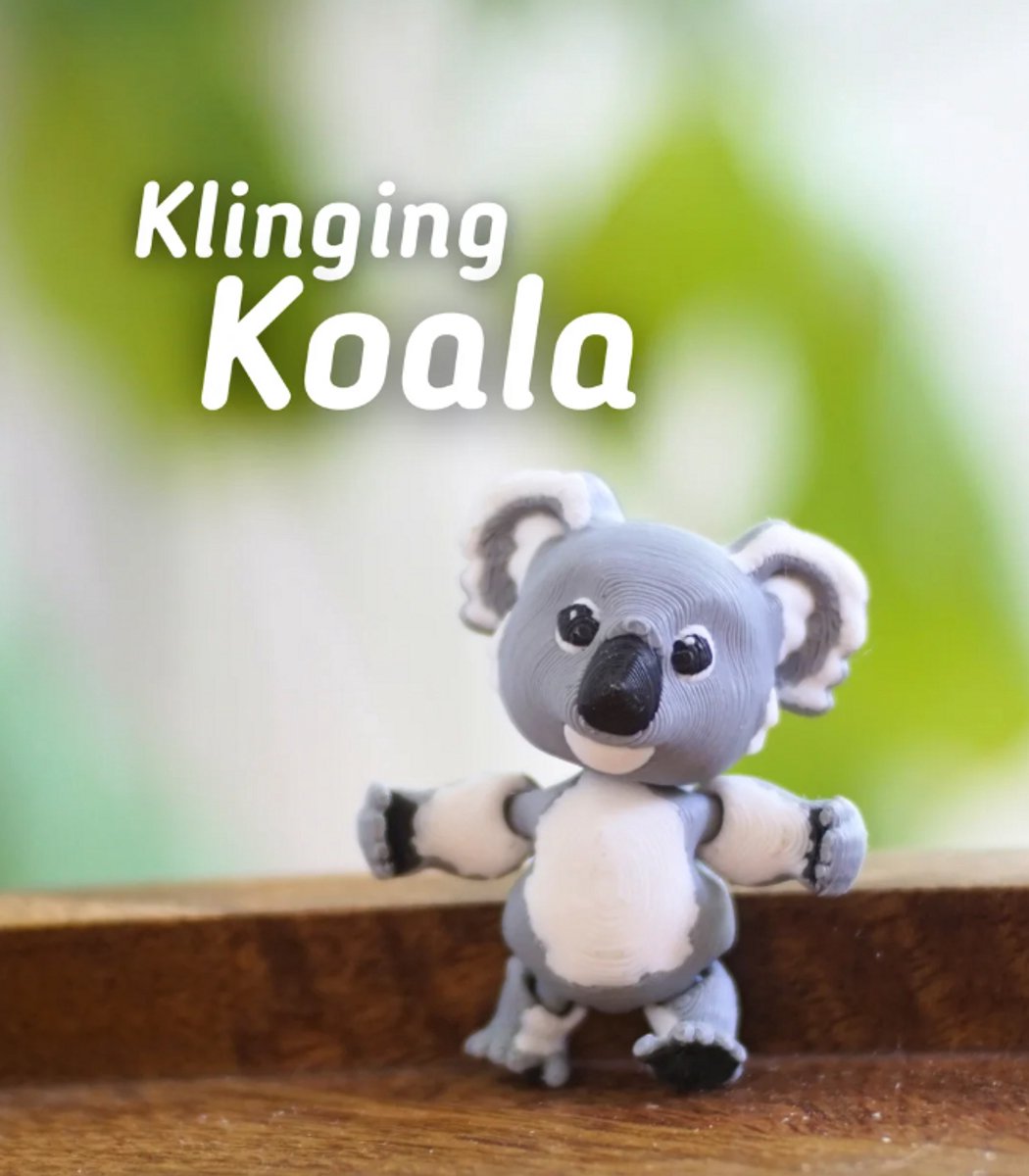 Vasthoudende Koala 3D Print - Vera's Arts & Dice | Klinging Koala 3D Print - Speelgoed - Verzamelobject - Koala Beer Figuur - Grijs Zwart Wit